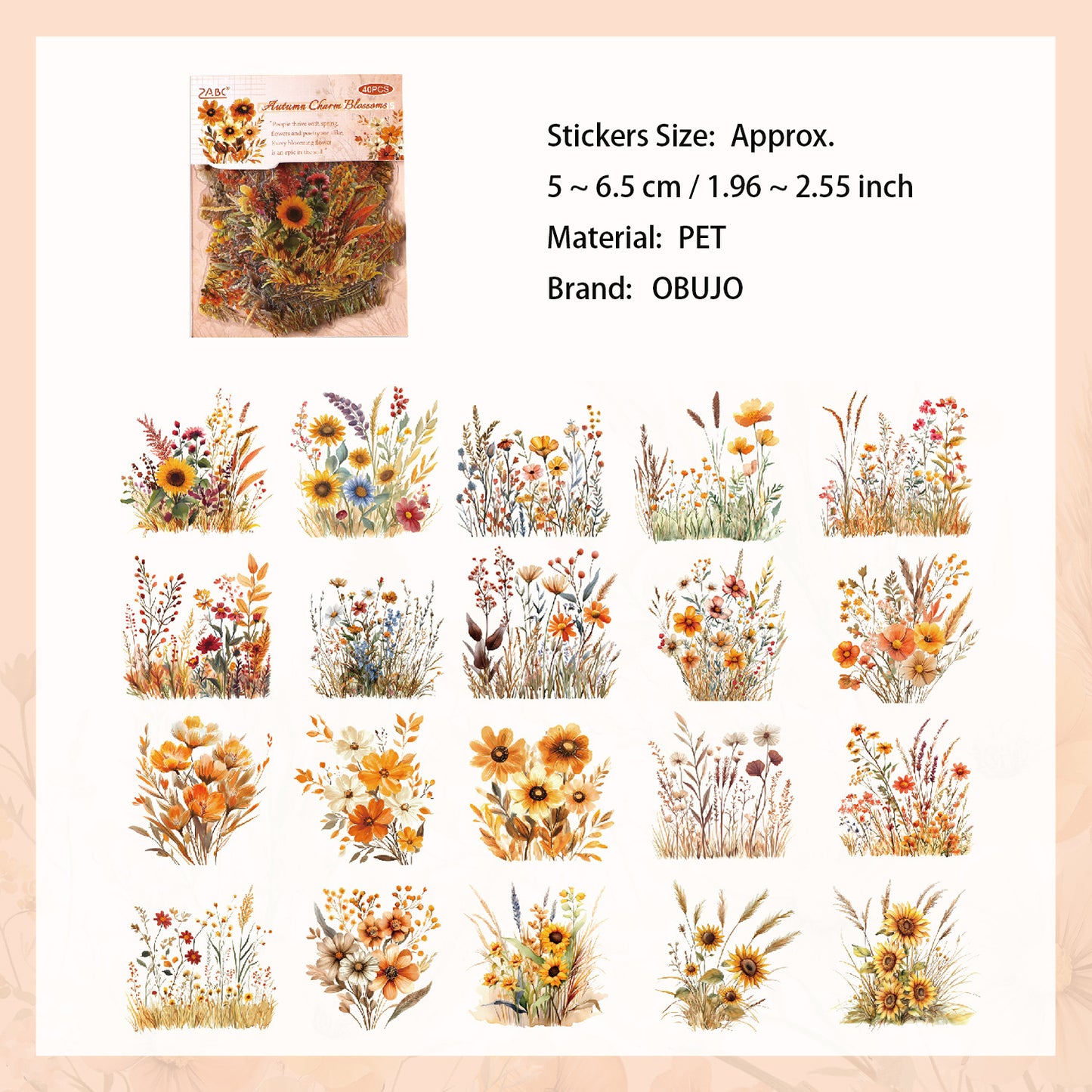 40 Pcs Wildflower PET Stickers SHHY