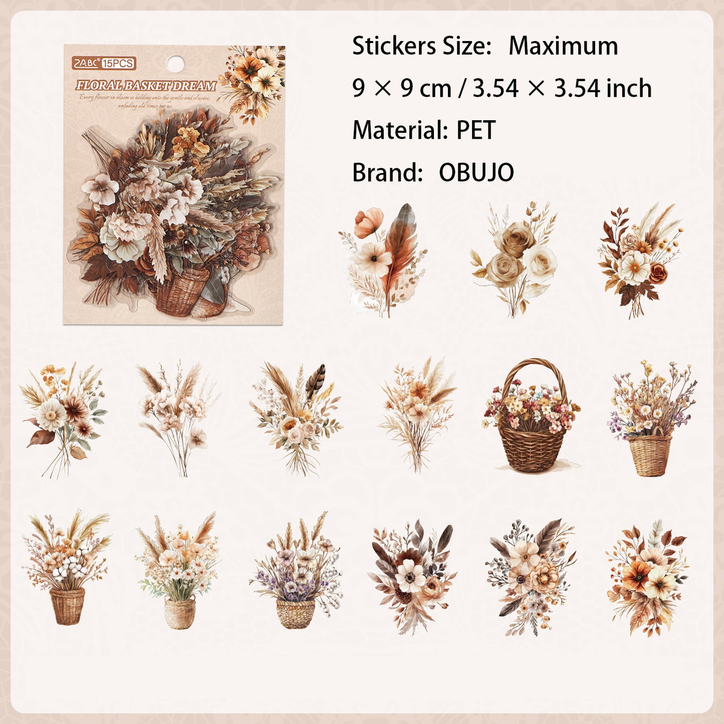 15 Pcs Flowers PET Tape FGHY