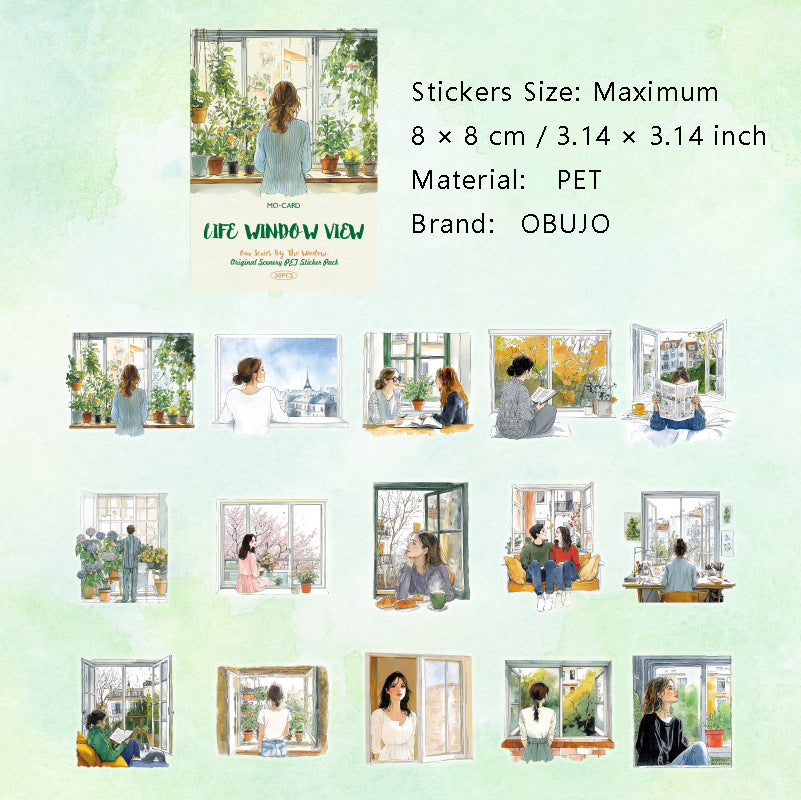 30 Pcs Windows Landscape PET Stickers CBDWM