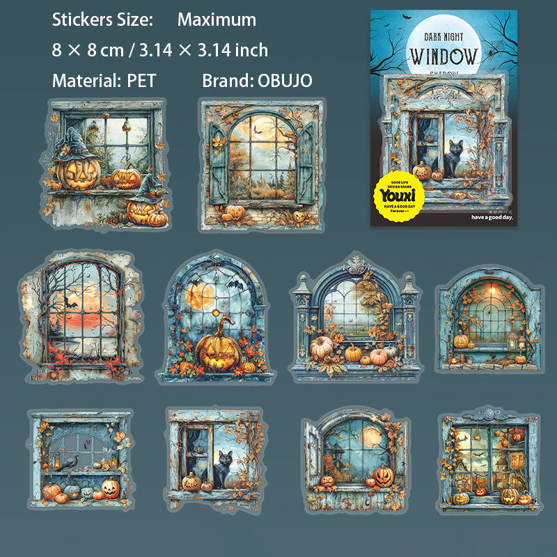 10 Pcs Halloween Windows PET Stickers AYCY