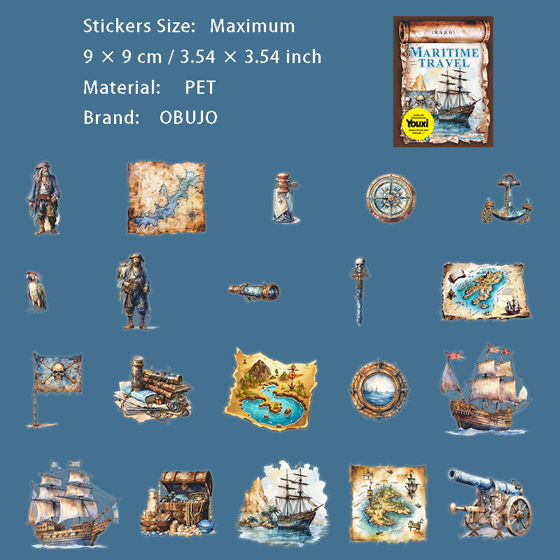 20 Pcs Ocean Explore PET Stickers HHCX