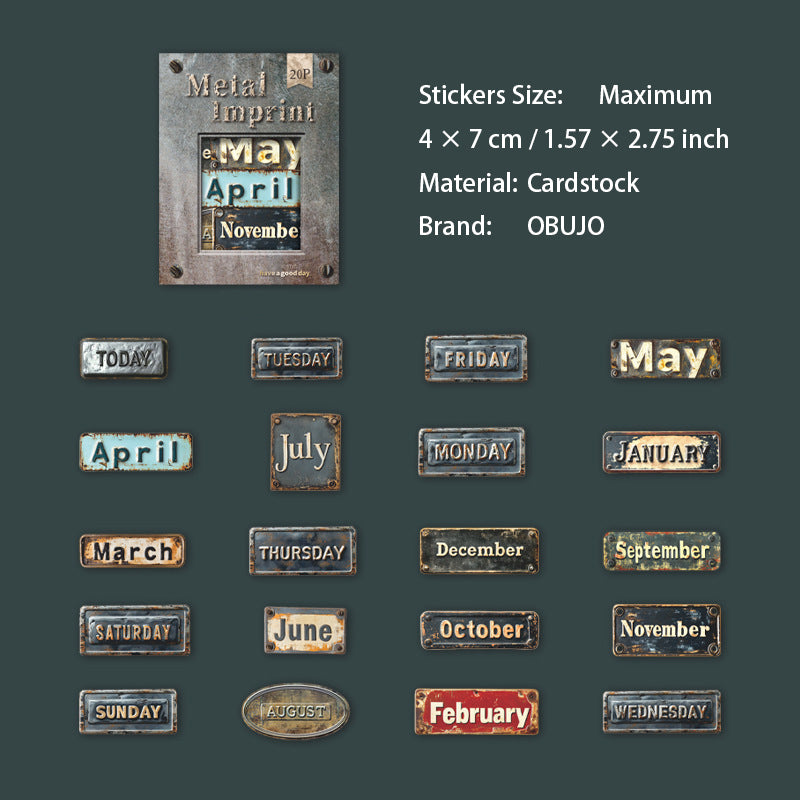 20 Pcs Metal Tag Theme Cardstock Stickers JSYJ