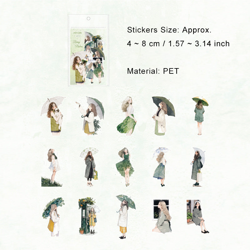 30 Pcs Rainy and Girl PET Stickers YZXQ