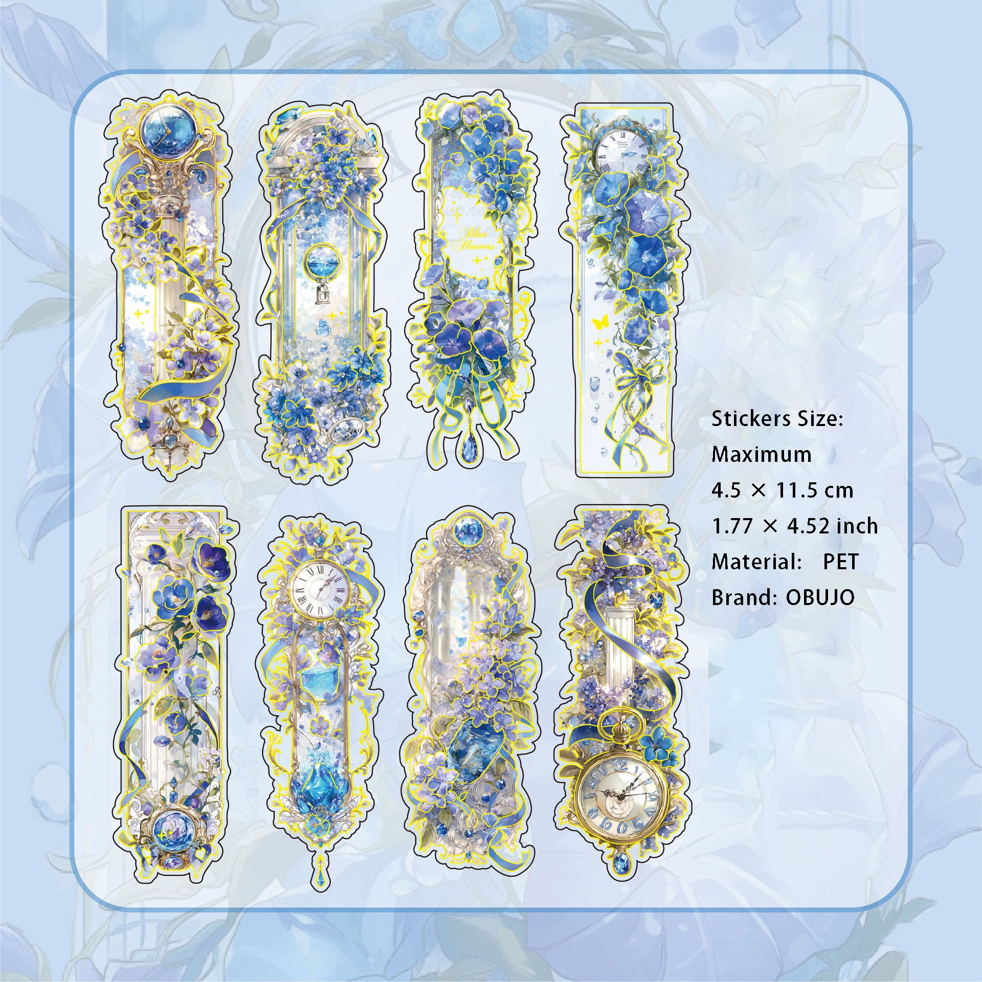 8 Pcs Gold Goil Flower PET Stickers FGSMX