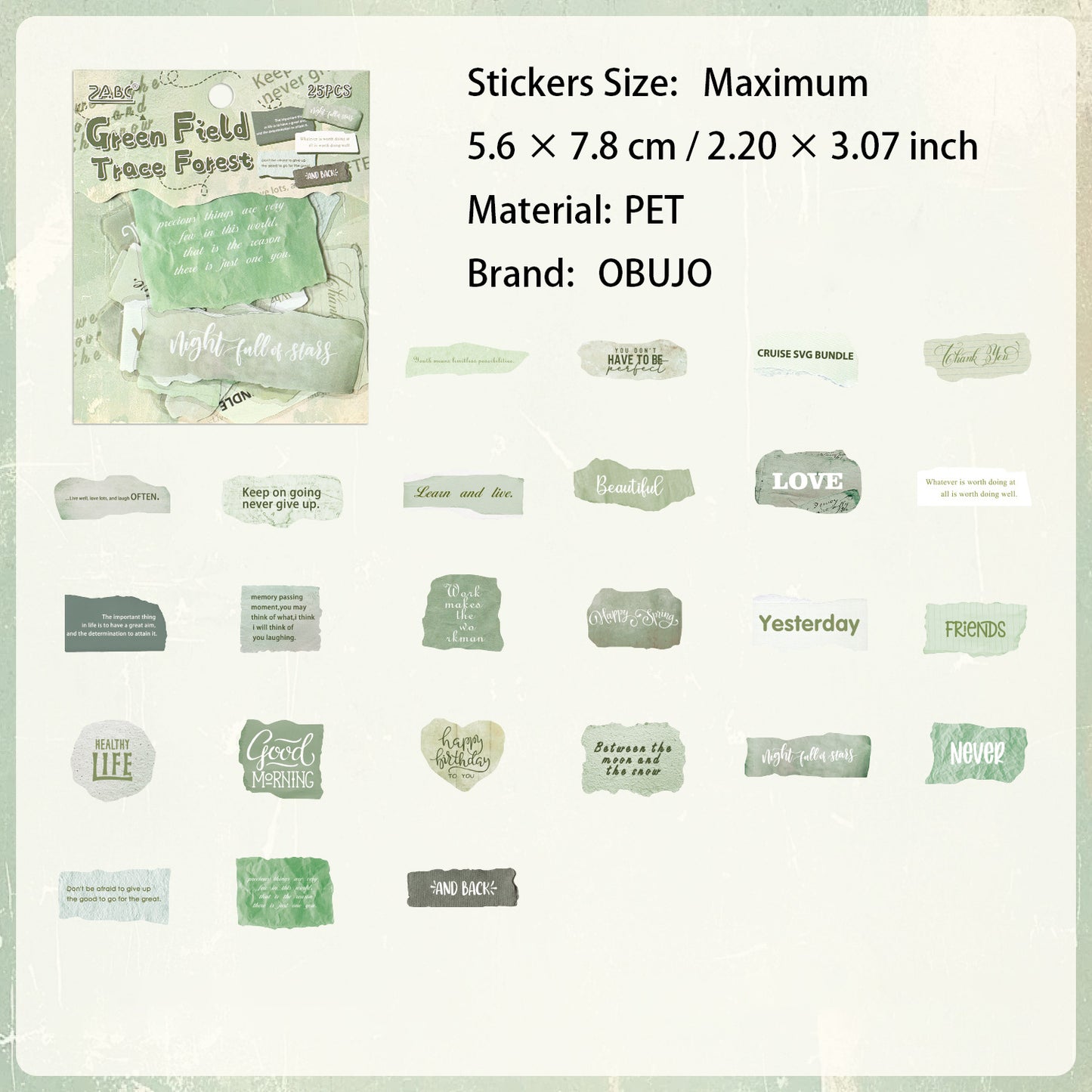 25 Pcs Vintage Words PET Stickers HYYL