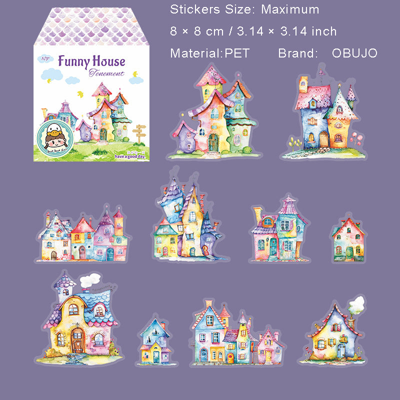10 Pcs Fairy House PET Stickers QQXW