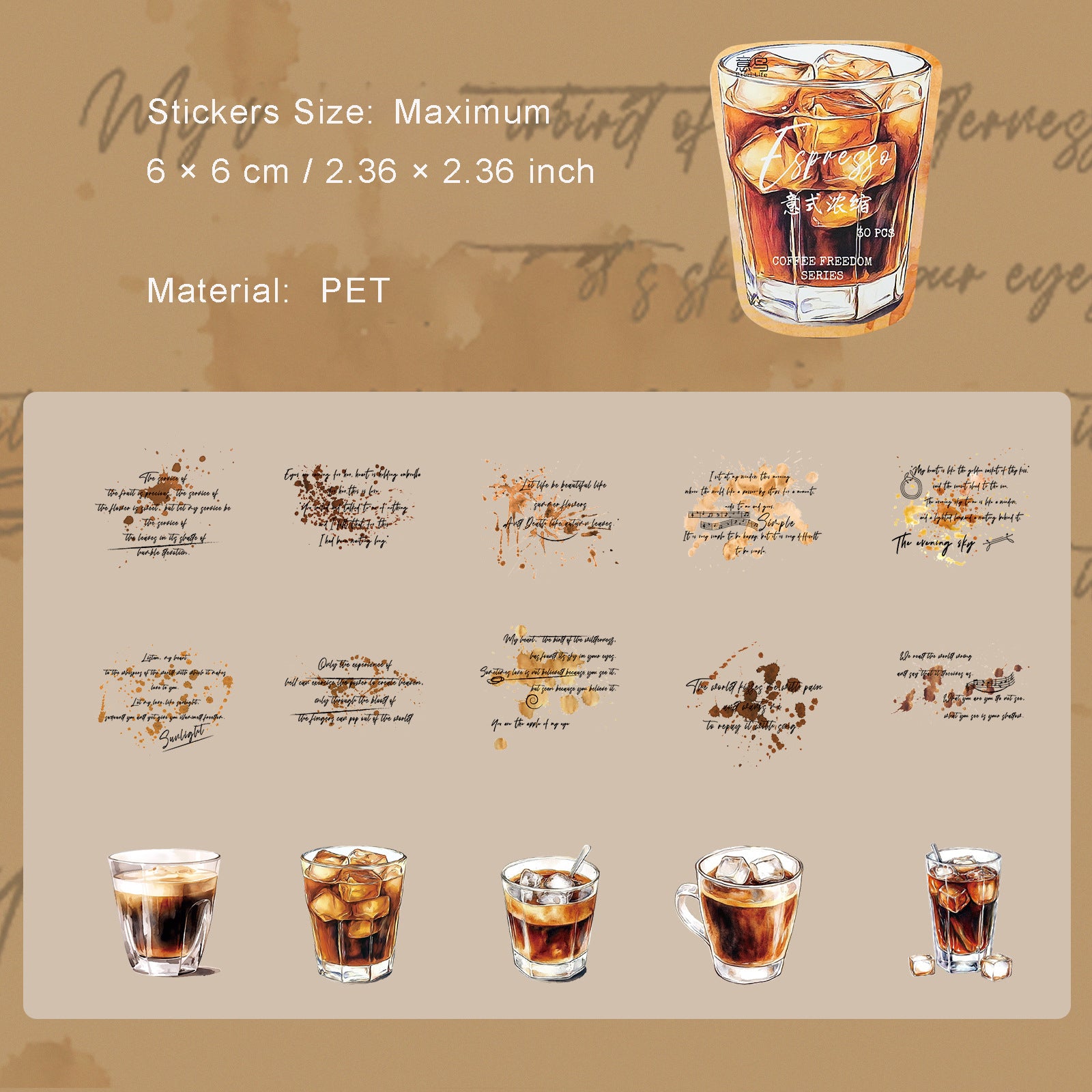 30 Pcs Coffee Words PET Stickers KFZY