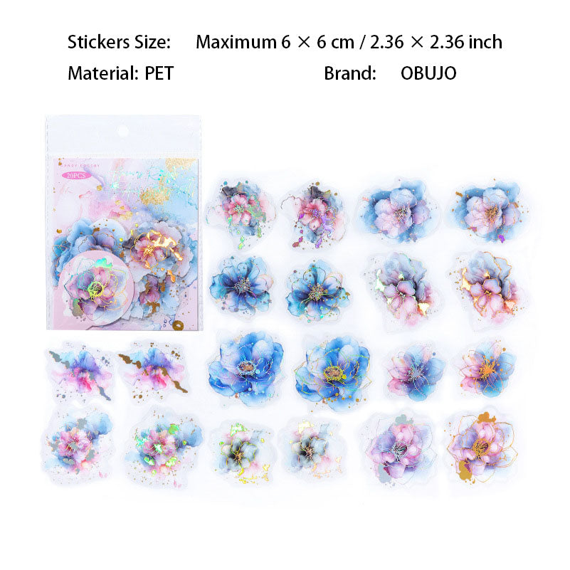20 Pcs Watercolor Theme PET Stickers LGMJ