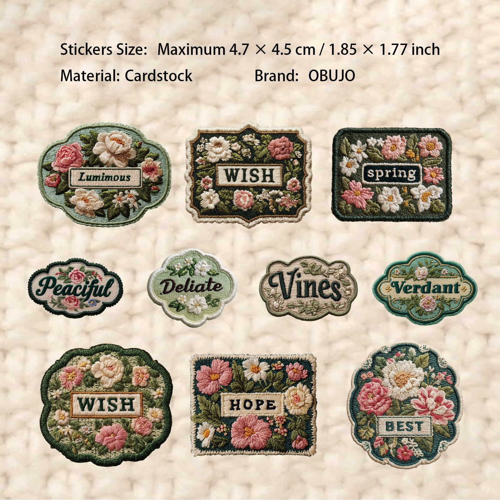 20 Pcs Embroidered Label Themed Cardstock Stickers BDXL