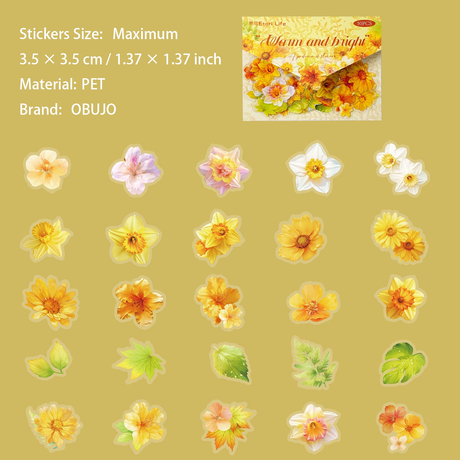 50 Pcs Flower Buttefly PET Stickers HSZDS