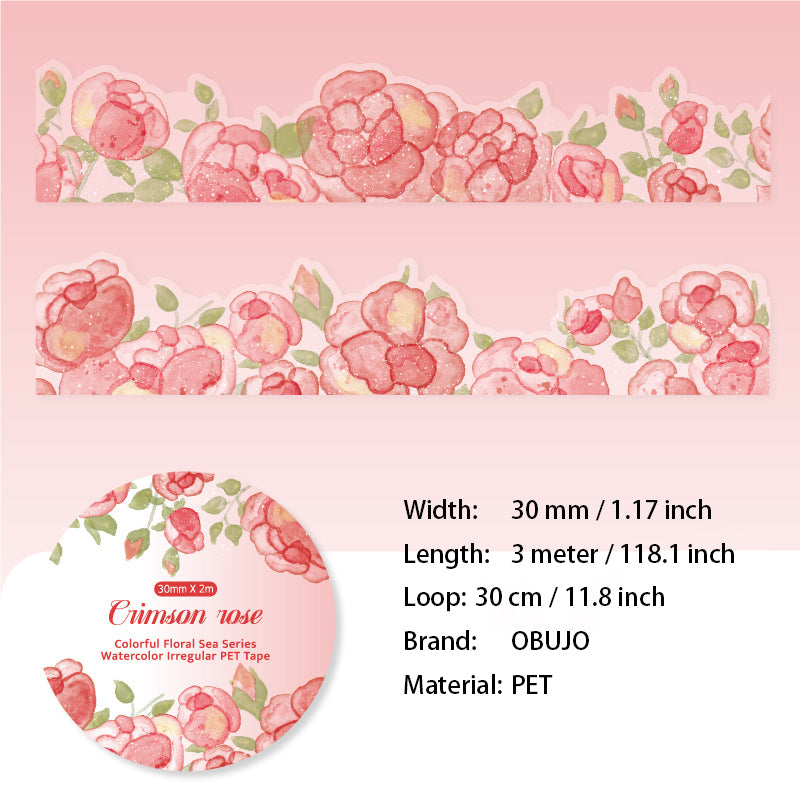 1 Roll Watercolor Flower PET Stickers BLHH