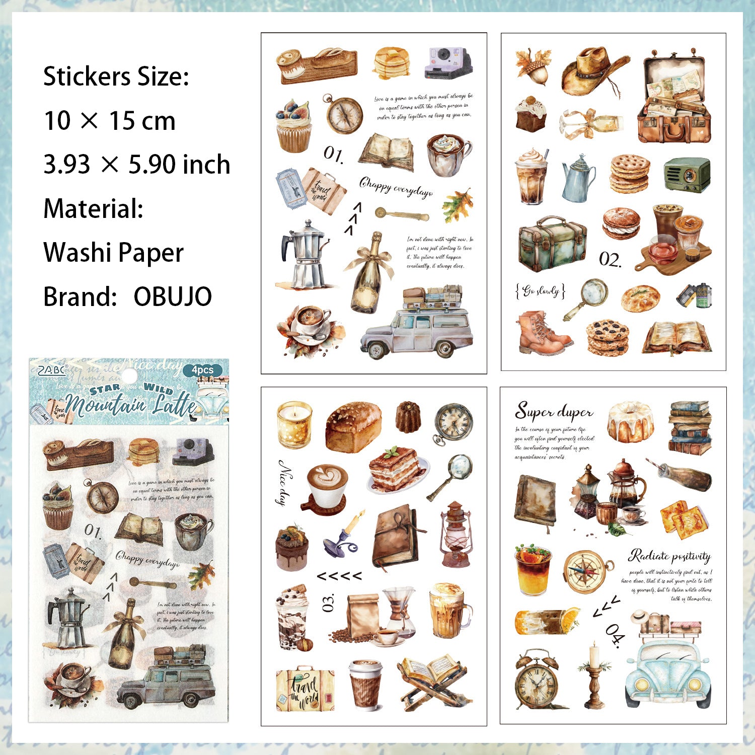 4 Sheets Camping Themed Washi Stickers YYXL