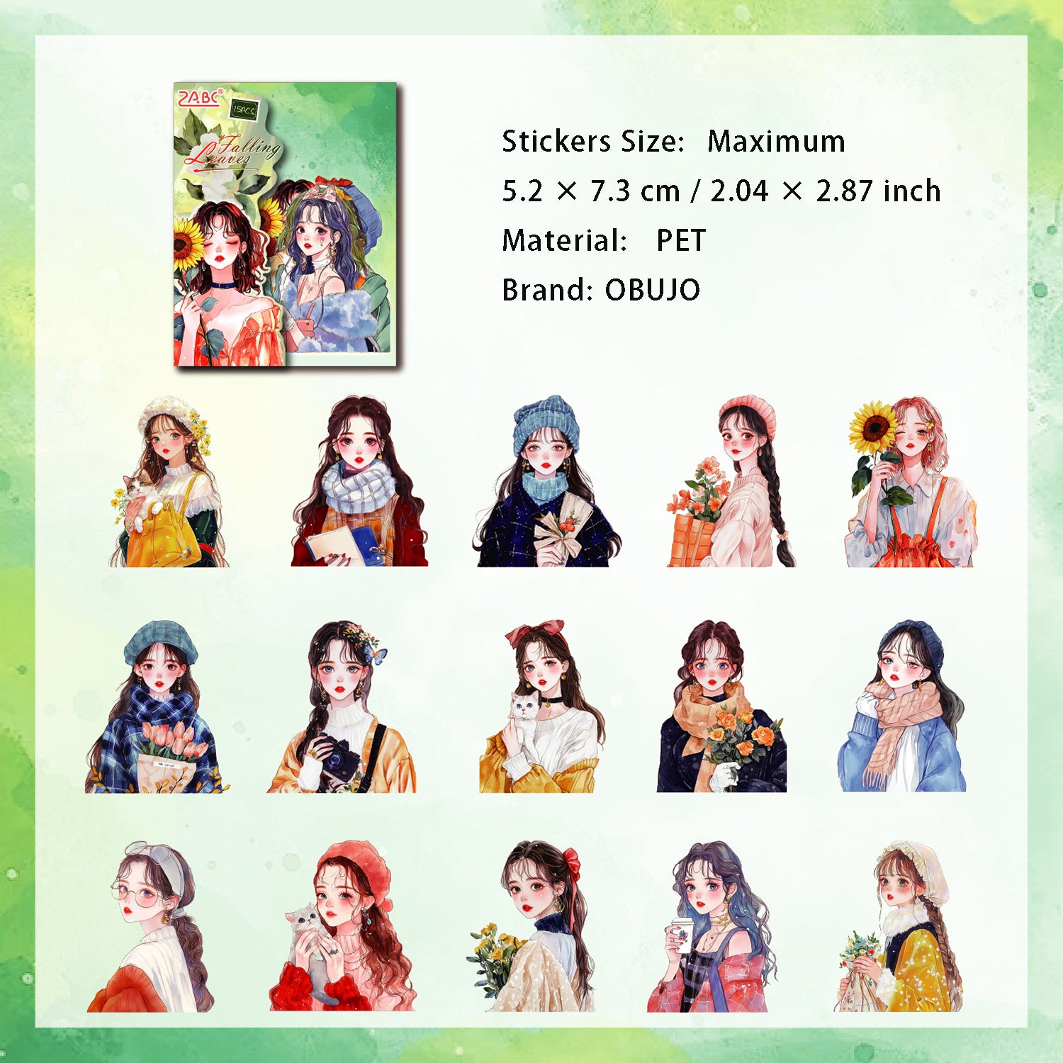 15 Pcs Sweet Gilr PET Stickers XHYY