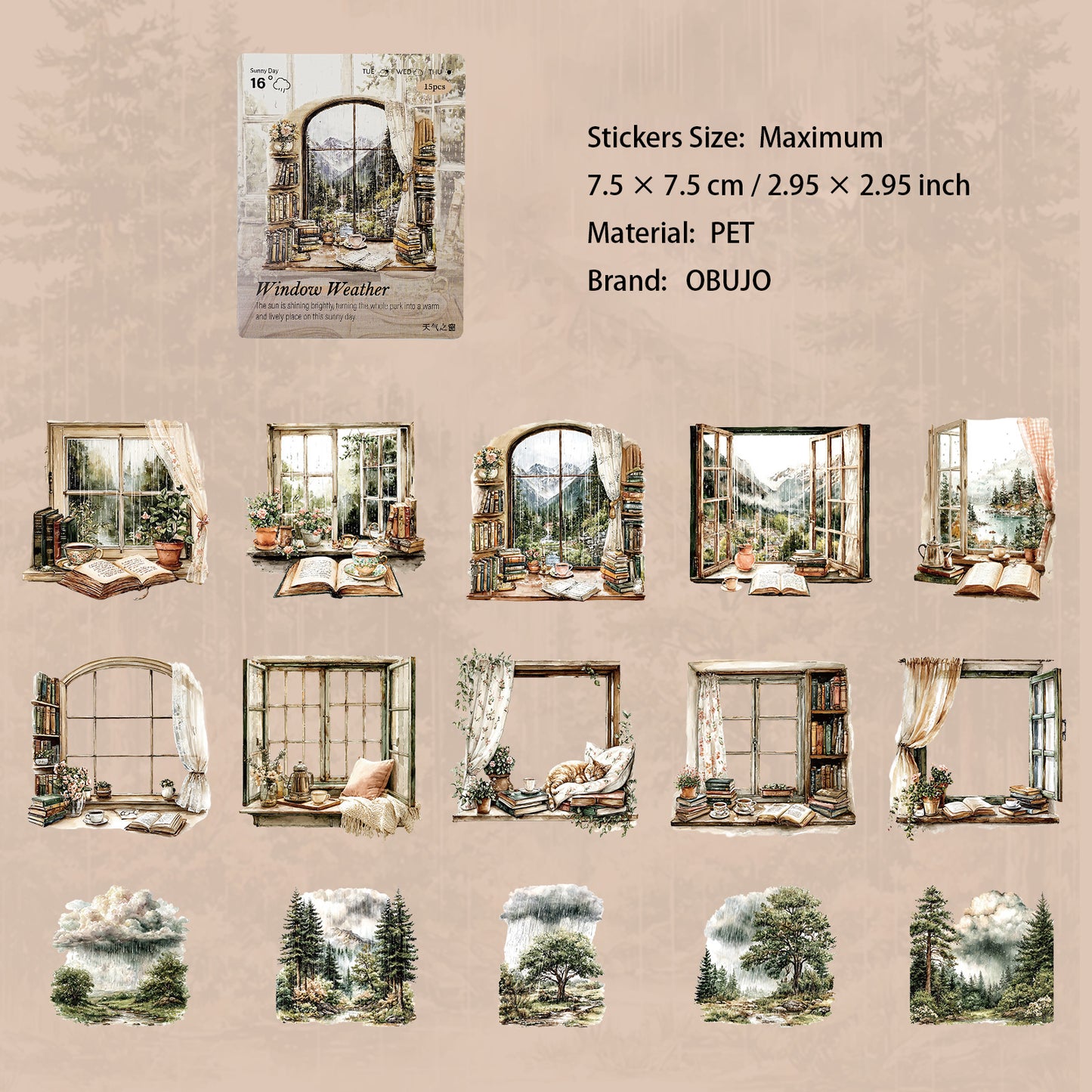 15 Pcs Windows PET Stickers TQZC