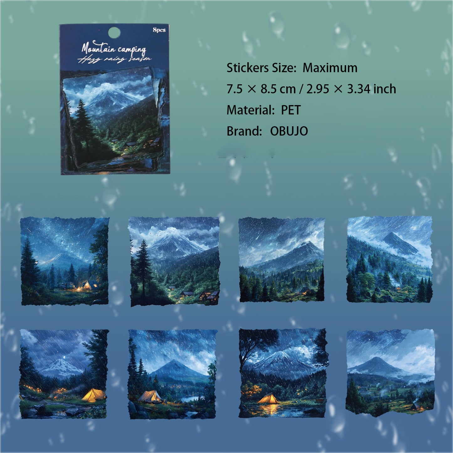 8 Pcs Rainy Season Landscape PET Stickers MLYJ