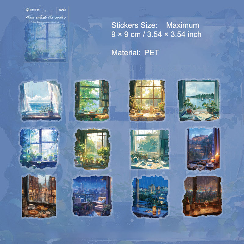 12 Pcs Rainy Street PET Stickers YZMB