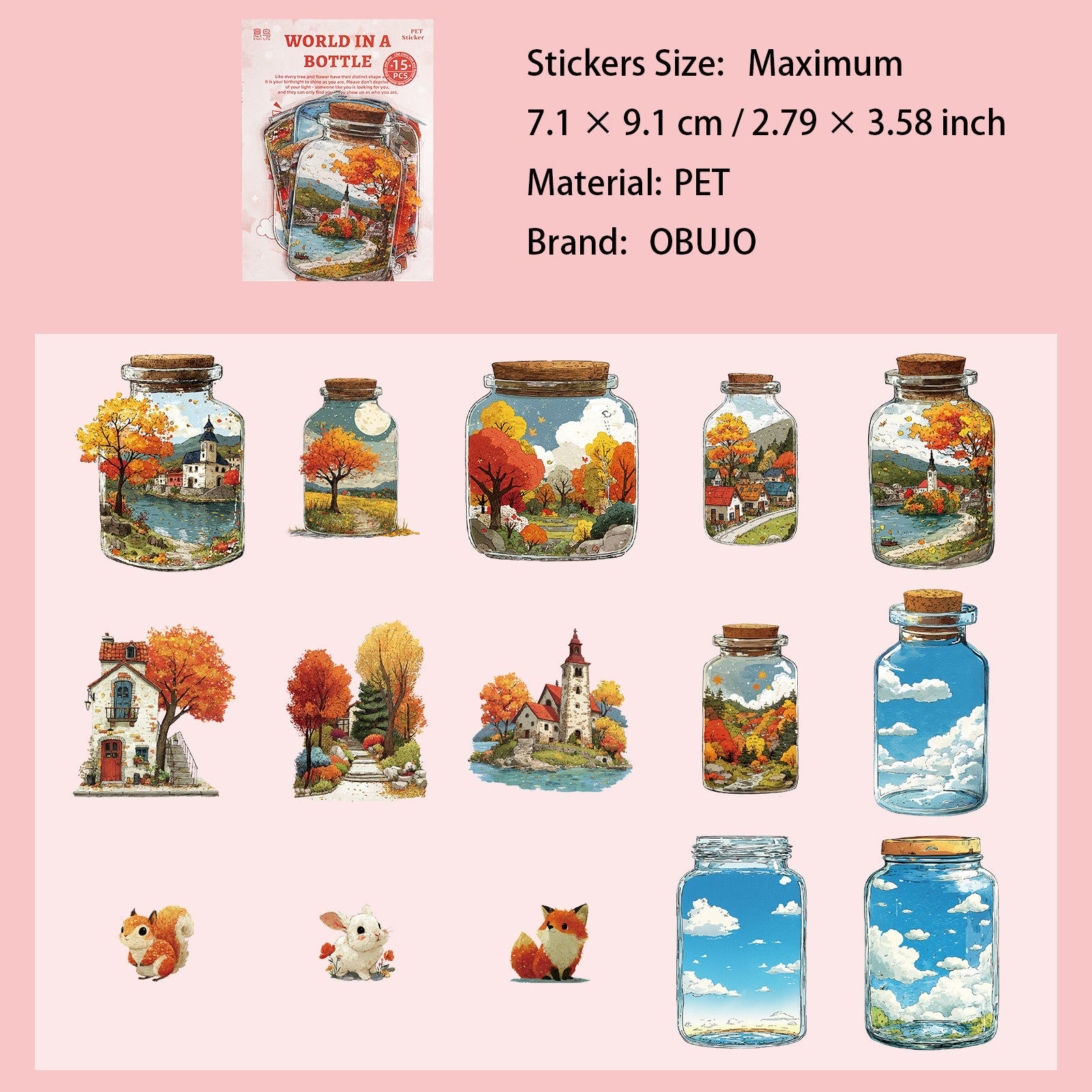 15 Pcs Season in Bottle PET Stickers PZSJ