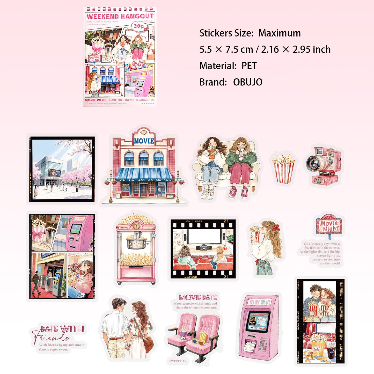 30 Pcs Party Themed PET Stickers XJYX