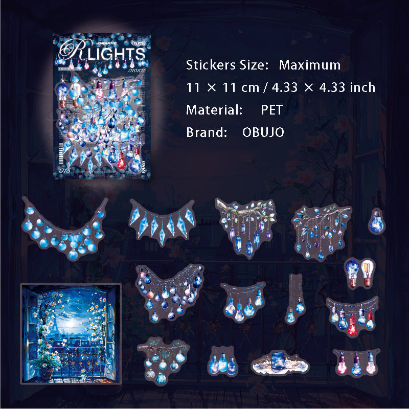 15 Pcs Night Light PET Stickers LMDH