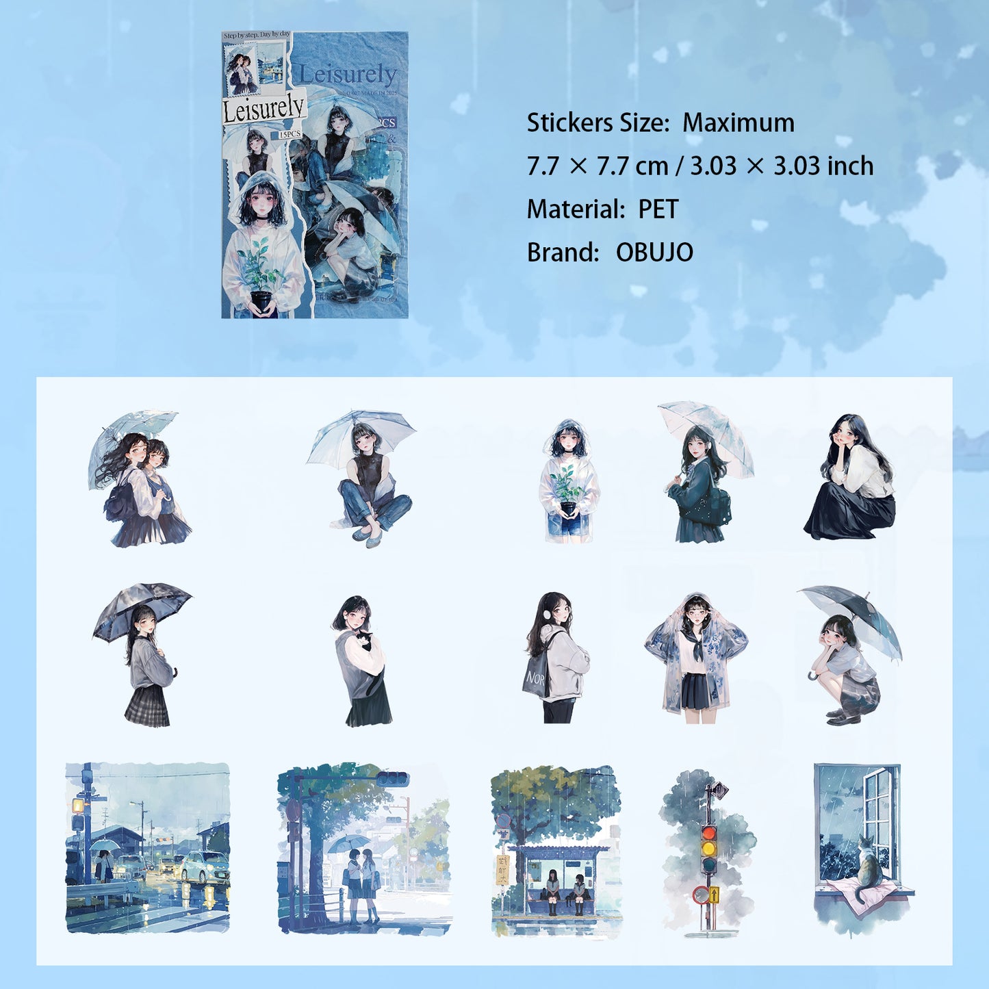 15 Pcs Cute Girl PET Stickers YRXQ