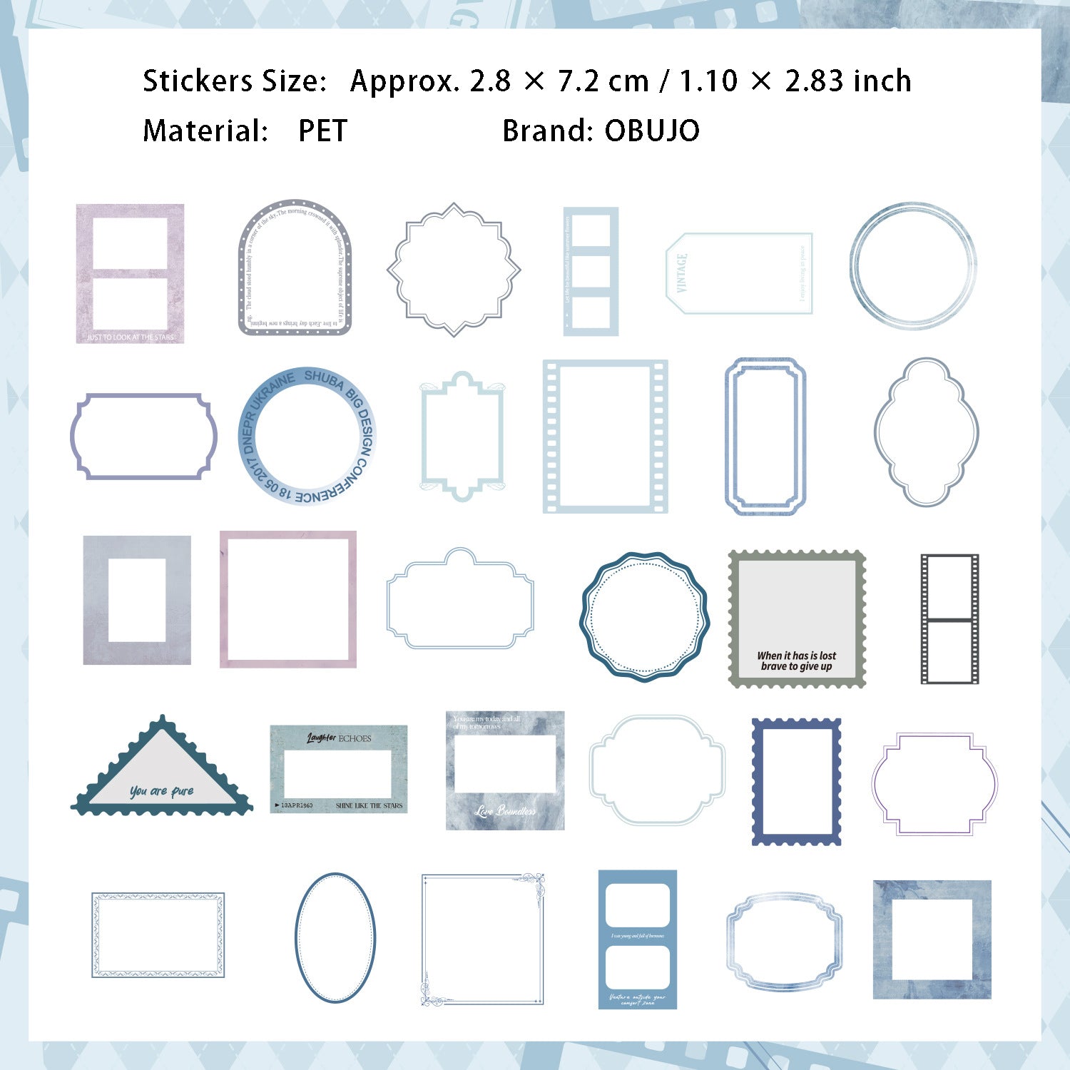 30 Pcs Board Frame PET Stickers DGSH