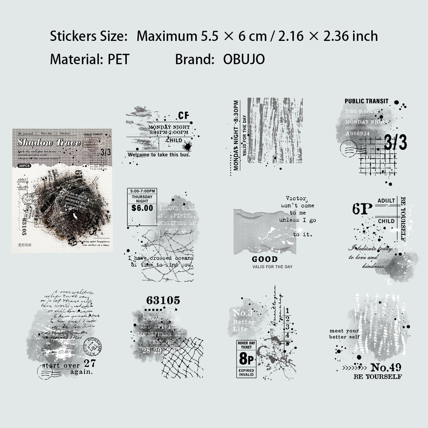 15 Pcs Vintage Collage PET Stickers WYCH