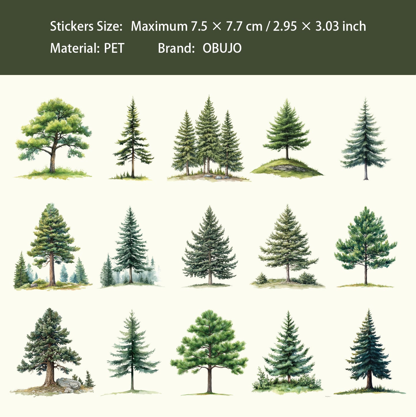 15 Pcs Seasonal Tree PET Stickers FZXL