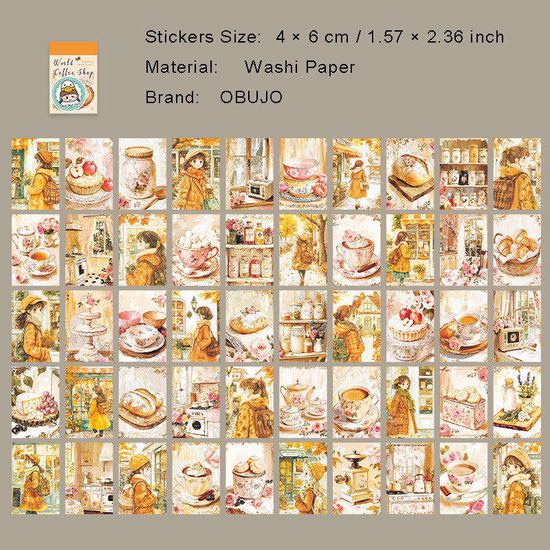 50 Pcs Coffee Theme Washi Stickers Book SJKFD