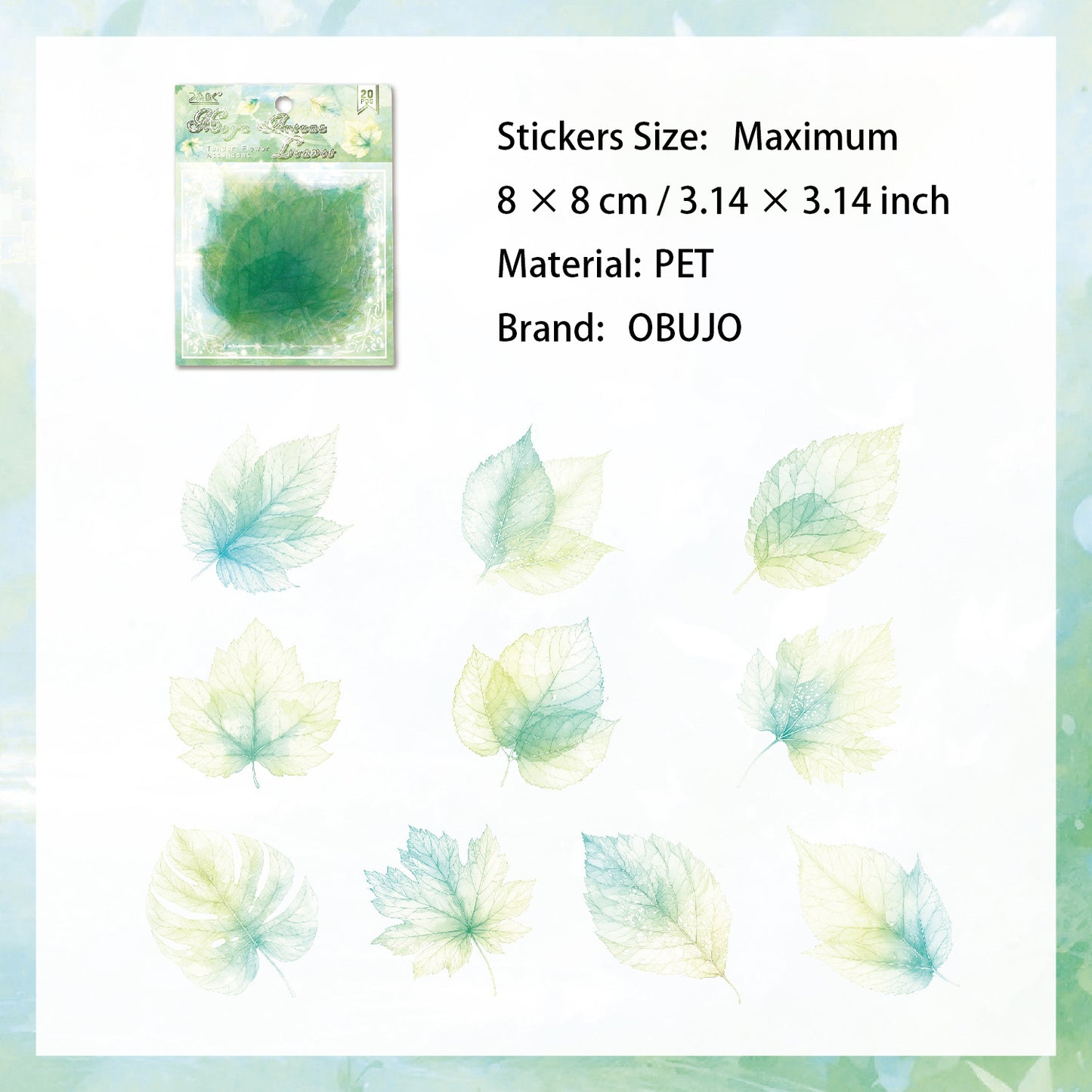 20 Pcs Watercolor Flower PET Stickers RQHS