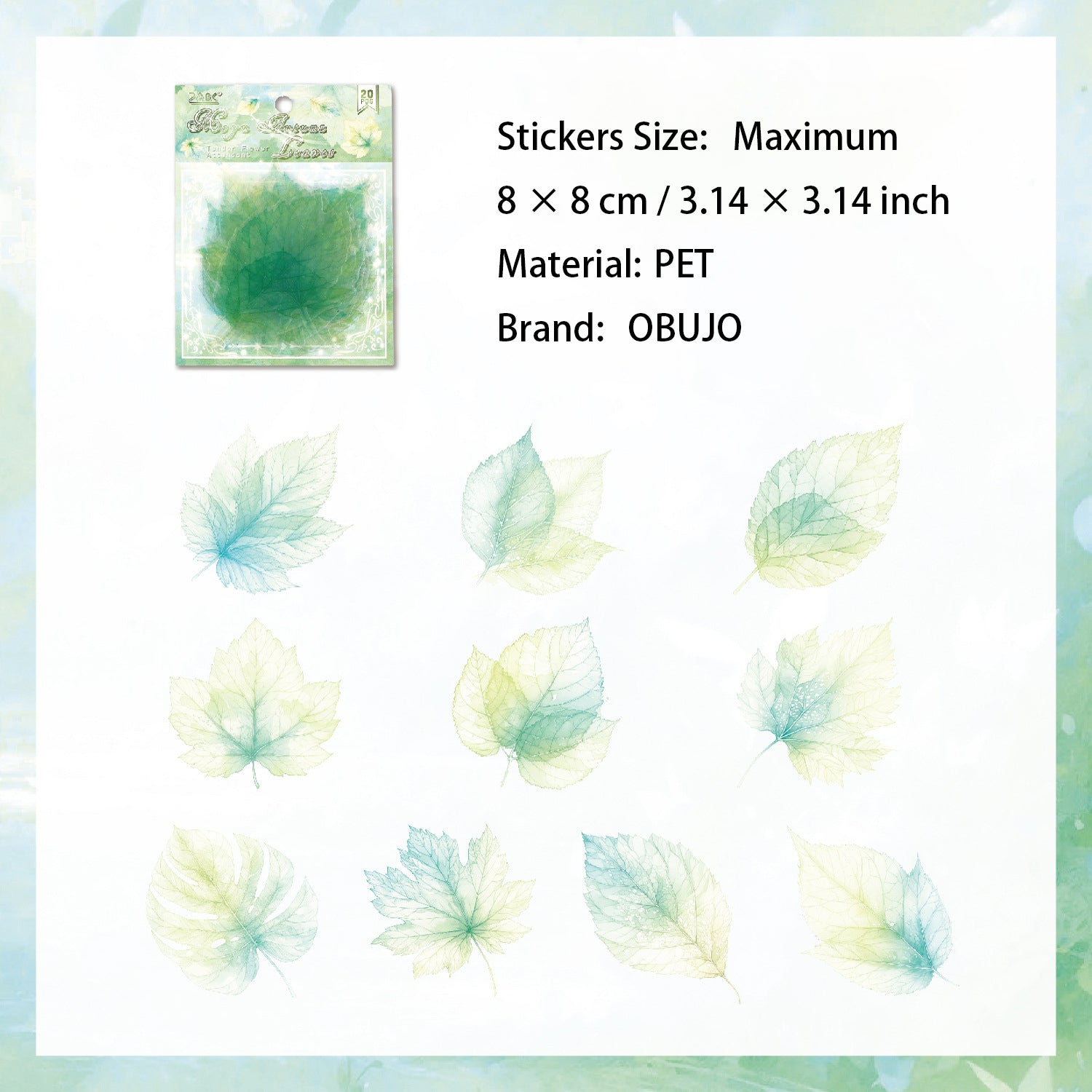 20 Pcs Watercolor Flower PET Stickers RQHS