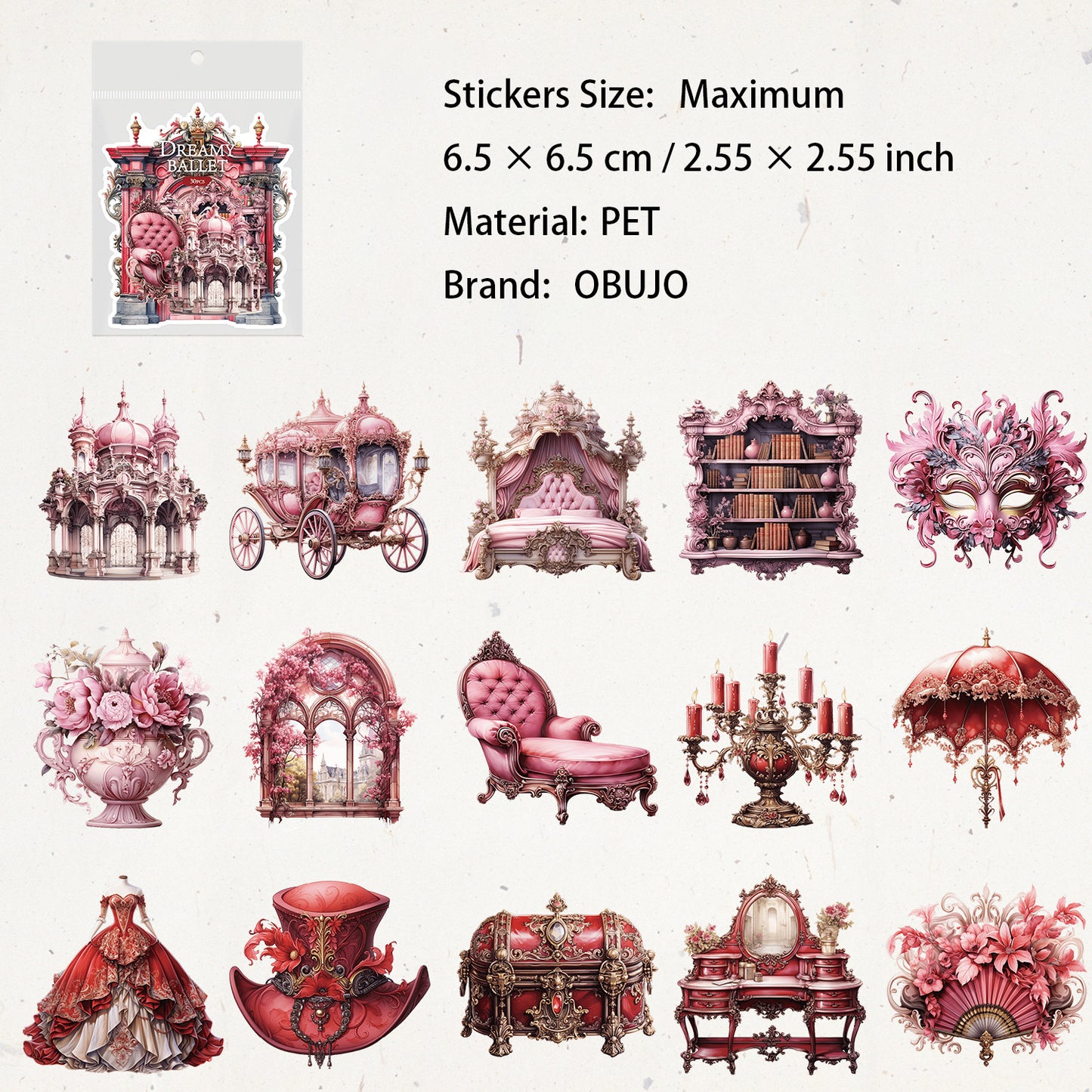 30 Pcs Baroque Themed PET Stickers BLKWH