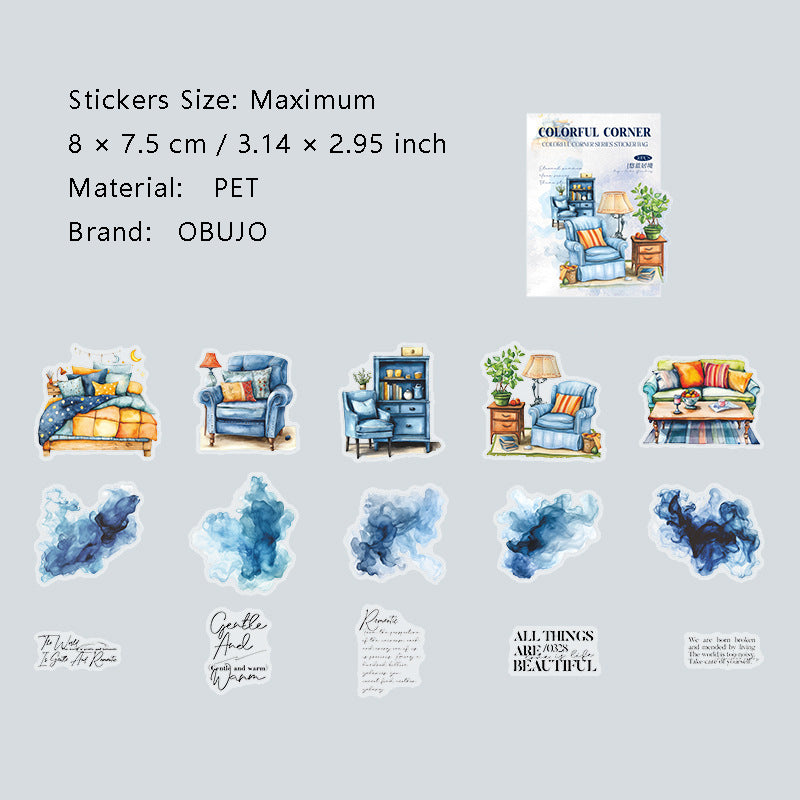 30 Pcs Watercolor Furniture Quote PET Stickers BLJL