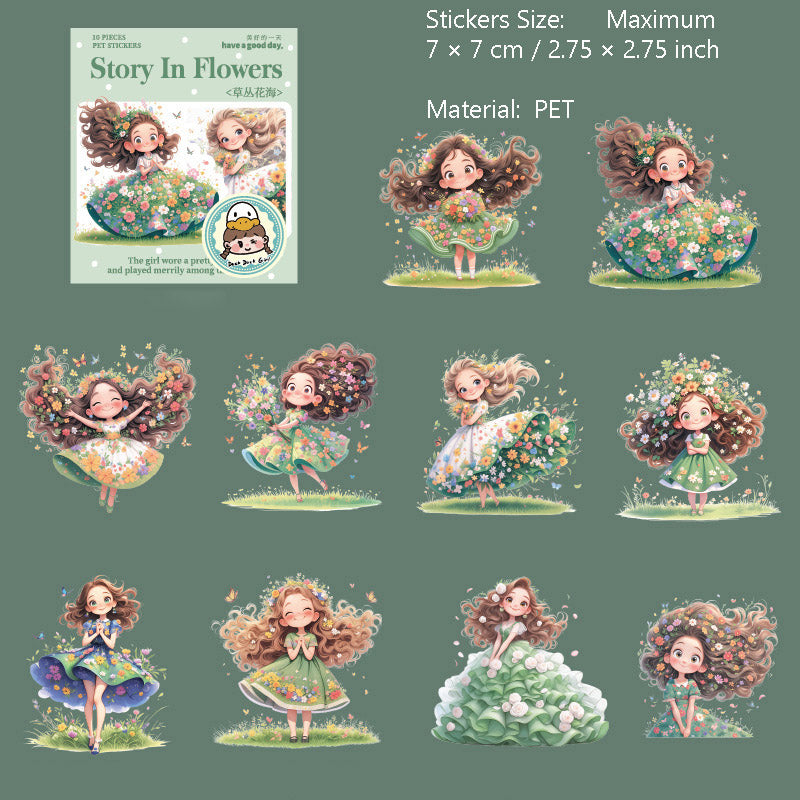 10 Pcs Cartoon Girl PET Stickers HCZGS