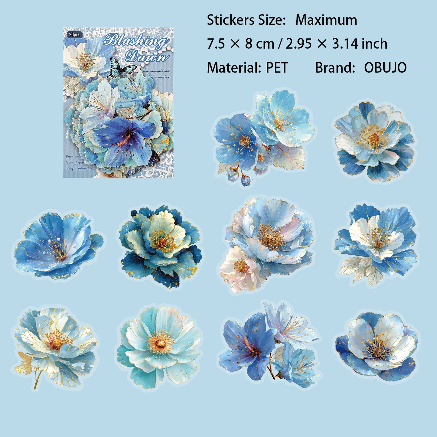 20 Pcs Gold Goil Flower PET Stickers LJHY