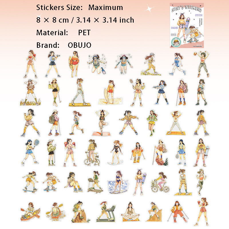50 Pcs Holiday Girl PET Sitckers NNZM