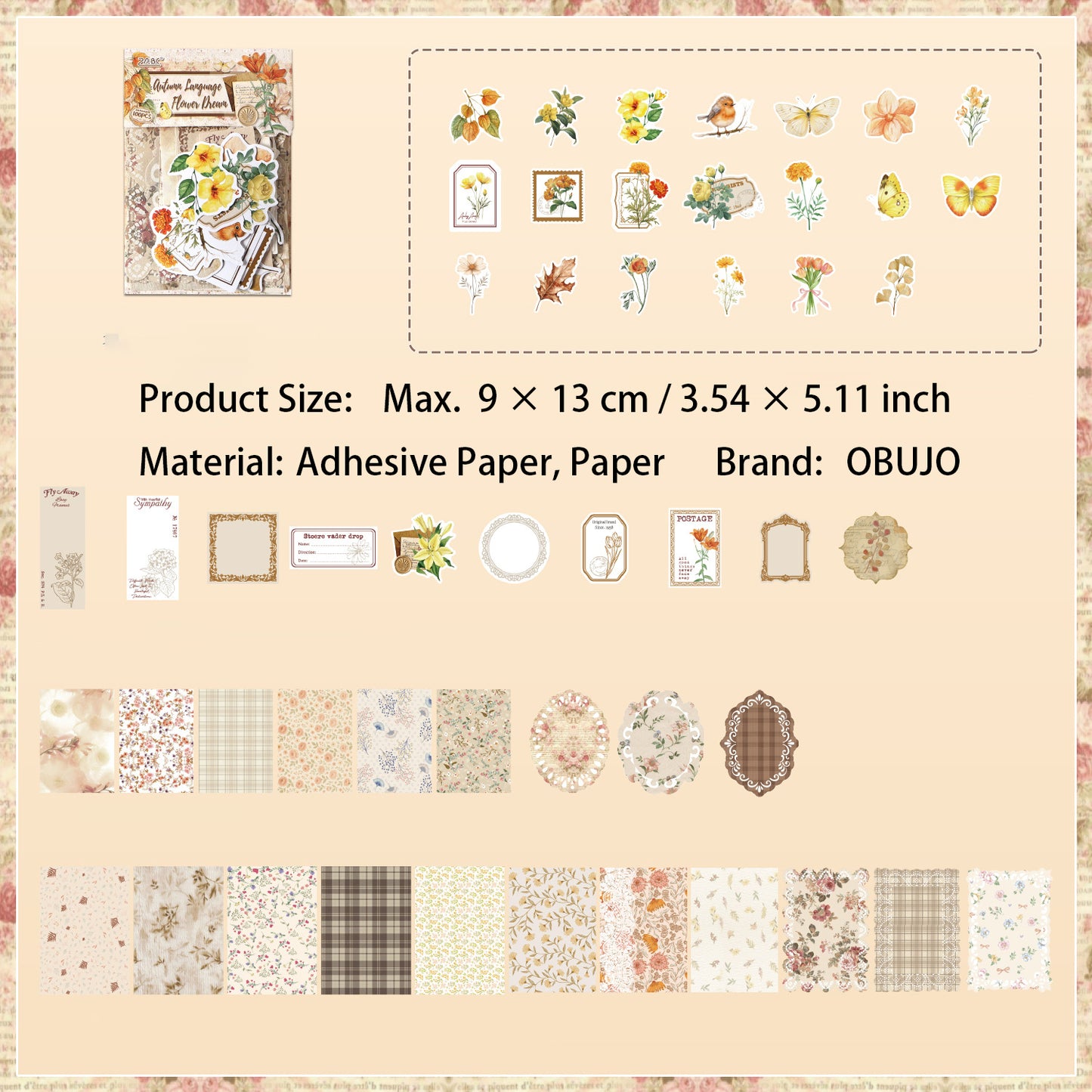 100 Pcs Floral Journal Paper and Stickers Starter Kit HJJS
