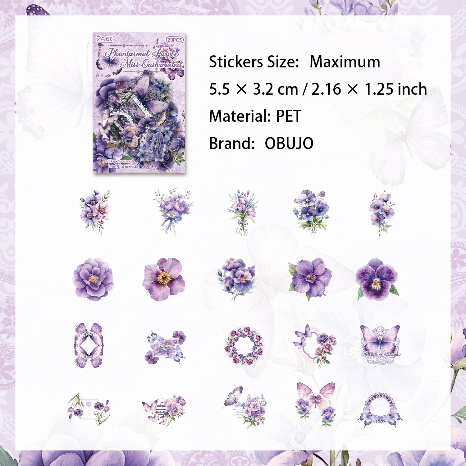 20 Pcs Vintage Flower PET Stickers FGHS