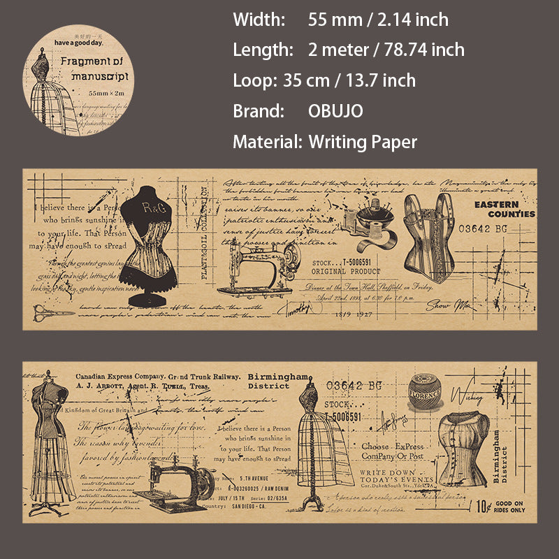 1 Roll Vintage Manuscript Washi Tape SGCP