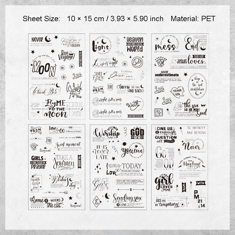 6 Sheets Quote PET Stickers YRQY