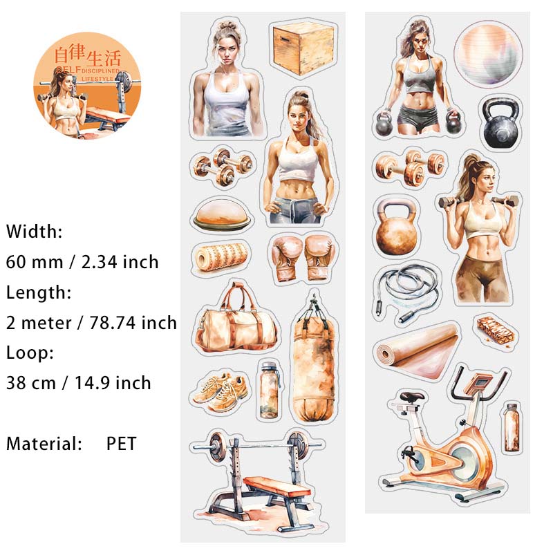 1 Roll Fitness Girl PET Stickers Tape ZLSH