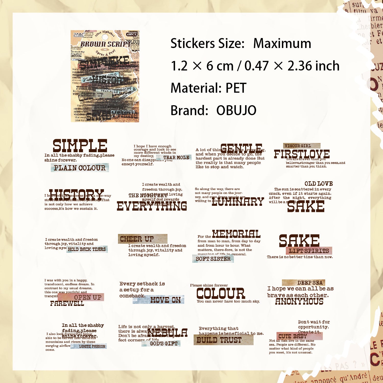 40 Pcs Quote Words PET Stickers ZJXY