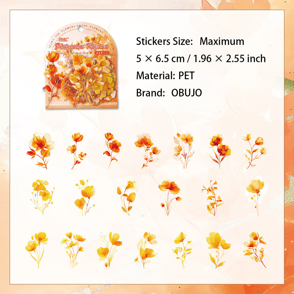 40 Pcs Watercolor Flower PET Stickers HKYS