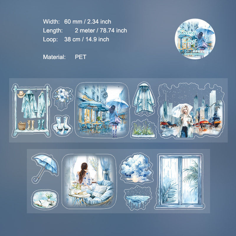 1 Roll Rainy Day PET Sticker Tape XYTX