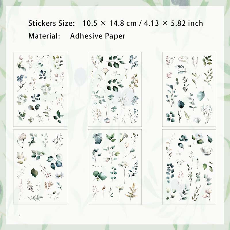 6 Sheets Botanical Plant Flower Stickers CHGY
