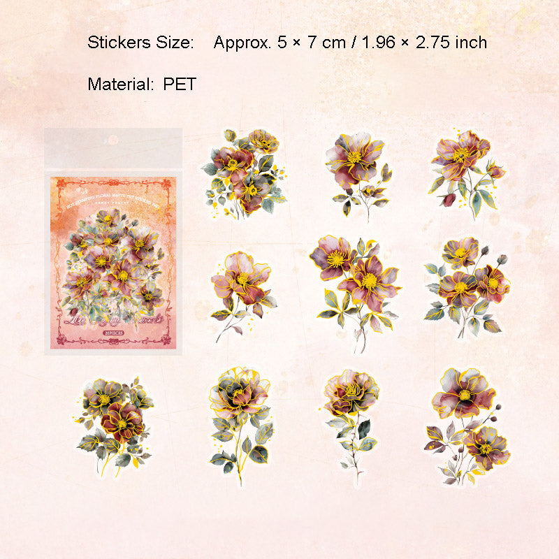 20 Pcs Glitter Flower PET Stickers FHZX