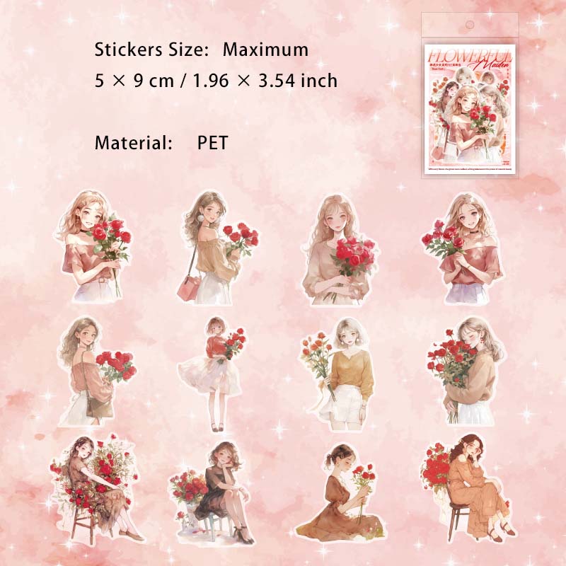 24 Pcs Flower Girl PET Stickers PHSN