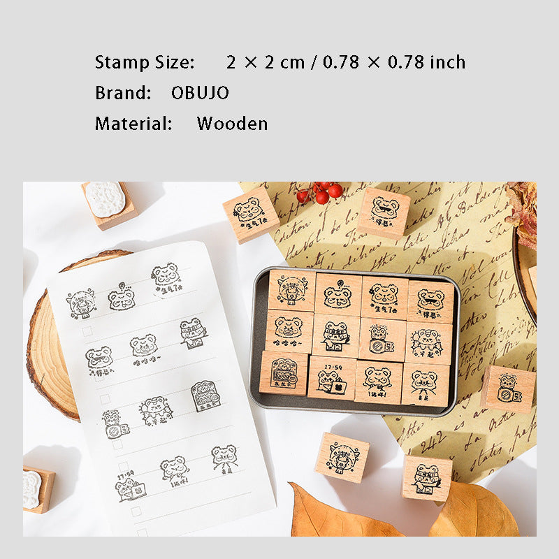 12 Pcs Bear Wooden Stamps Kit XFXW