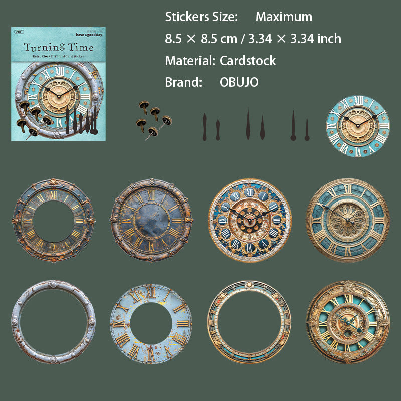 15 Pcs Vintage Clock Themed Stickers ZDSG