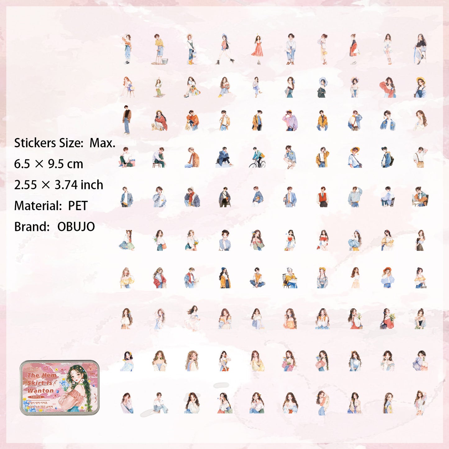 100 Pcs Fashion Boys and Girls PET Stickers SGSX