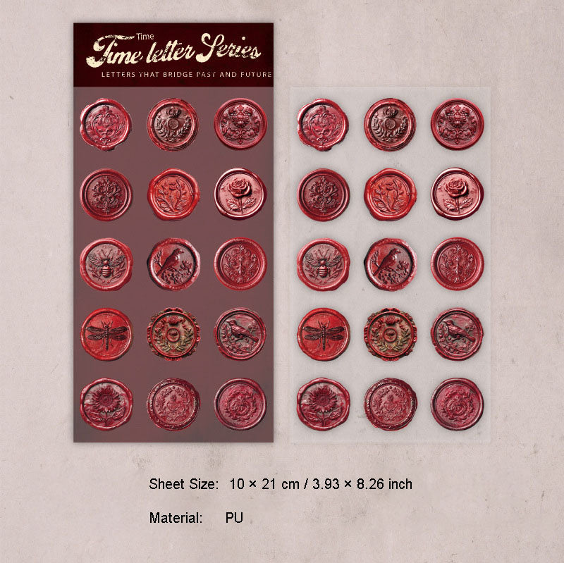 15 Pcs Vintage Wax Seal PU Stickers SGXJ